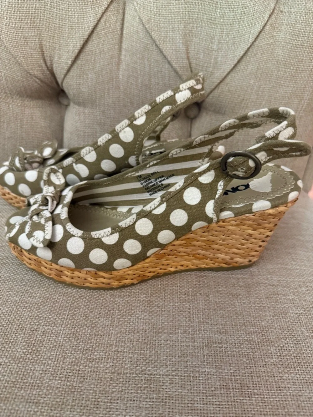 Retro Polka Dot Wedge Espadrilles in Olive and Cream pin up sexy